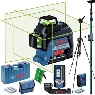 BOSCH Laser krzyżowy GLL 3-80 G + odbiornik LR7 + statyw W425 + tyczka GT-320