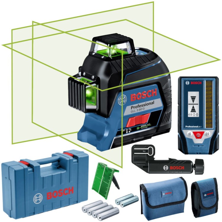 BOSCH Laser krzyżowy GLL 3-80 G + odbiornik Bosch LR7