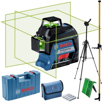 BOSCH Laser krzyżowy GLL 3-80 G + statyw do lasera W425 + tyczka GT-360