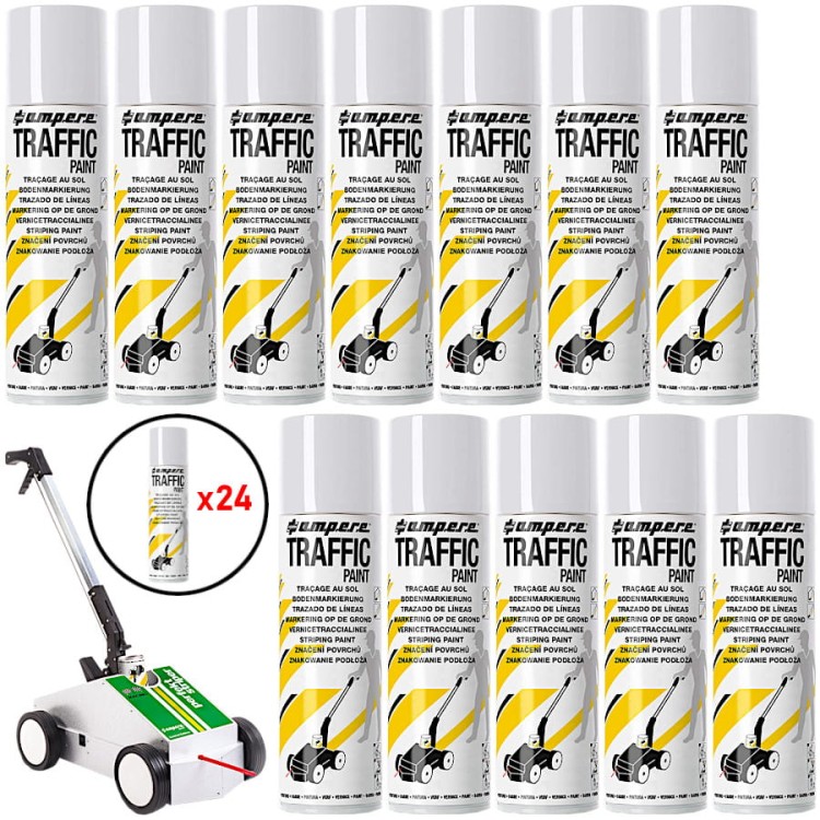 AMPERE TRAFFIC PAINT Farba do malowania linii 500ml biała 24szt. + wózek