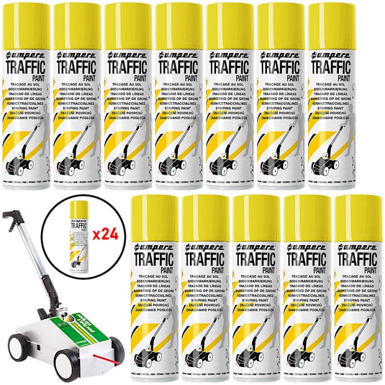 AMPERE TRAFFIC PAINT Farba do malowania linii 500ml żółta 24szt. + wózek