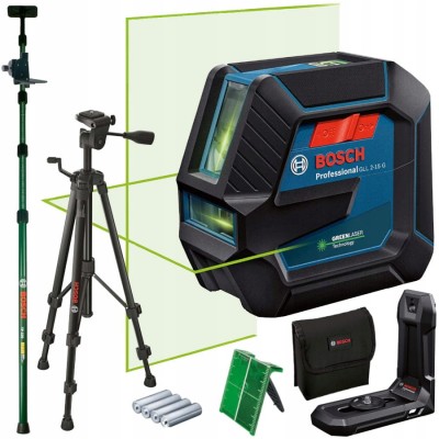 BOSCH GLL 2-15 G Laser krzyżowy zielony + statyw Bosch BT-150 + tyczka TP-320