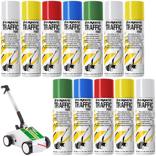 AMPERE TRAFFIC PAINT Farba do malowania linii 500ml 12szt. mix + wózek