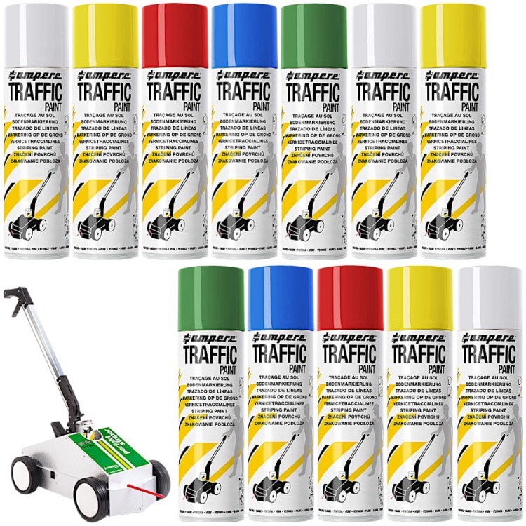 AMPERE TRAFFIC PAINT Farba do malowania linii 500ml 12szt. mix + wózek