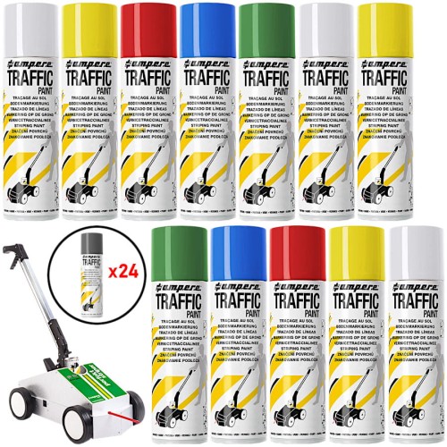 AMPERE TRAFFIC PAINT Farba do malowania linii 500ml 24szt. mix + wózek