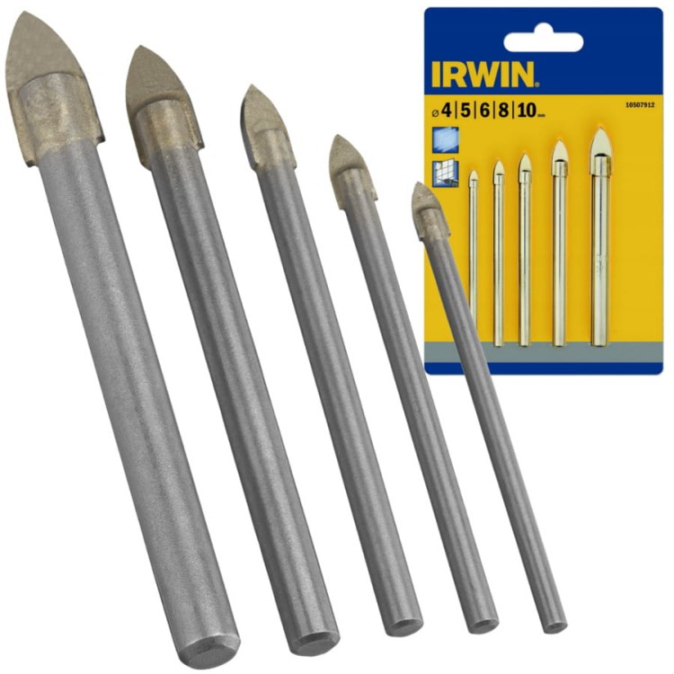 IRWIN Zestaw wierteł do płytek szkła 4-10mm 5szt