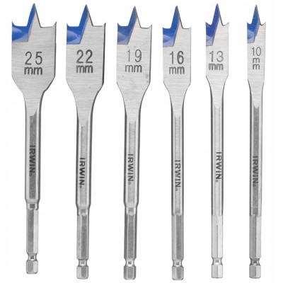 IRWIN 10502826 Wiertła płaskie/łopatkowe do drewna Blue Groove 10-25x152mm 6szt. IRWIN