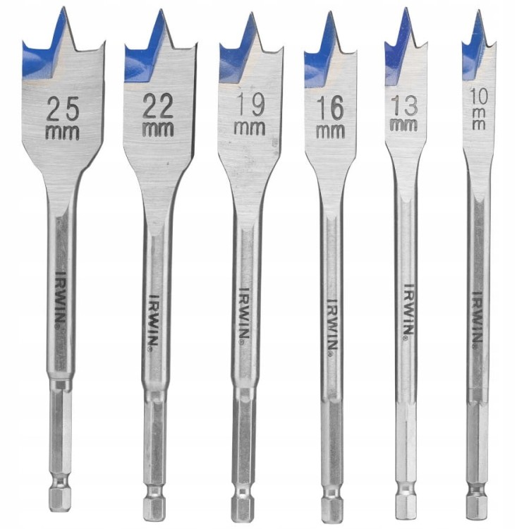 IRWIN 10502826 Wiertła płaskie/łopatkowe do drewna Blue Groove 10-25x152mm 6szt. IRWIN