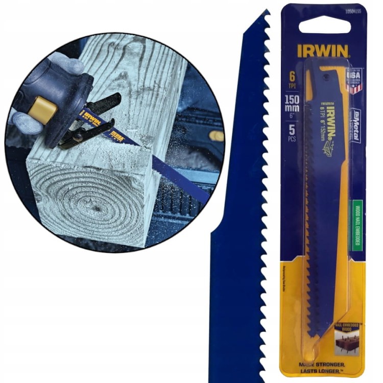 IRWIN 10504155 Brzeszczot do piły szablastej drewno 150mm 5szt.