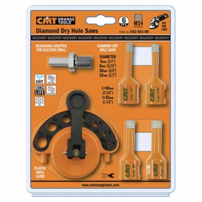CMT 552-501-06 Zestaw otwornic 6,8,10,12mm + prowadnica + adapter