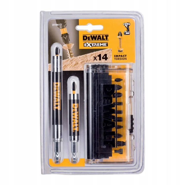 Bity udarowe w etui 14el PH PZ TX + uchwyt DEWALT DT70512T