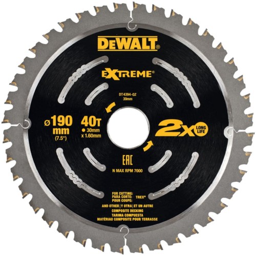 DEWALT DT4394 Tarcza pilarska do desek kompozytowych 190x30mm 40z