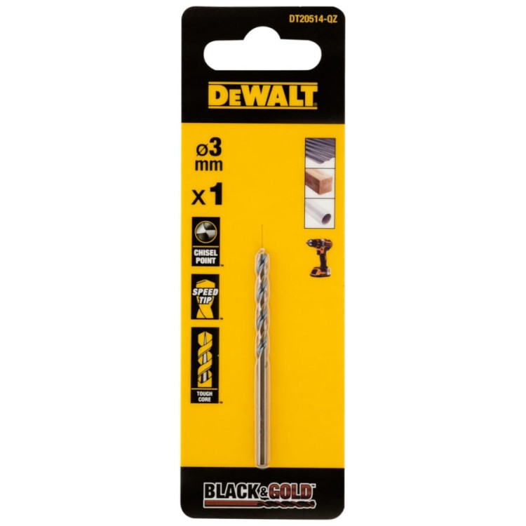 DEWALT DT20514 Wiertło do metalu 3 x 61mm HSS-G Black & Gold