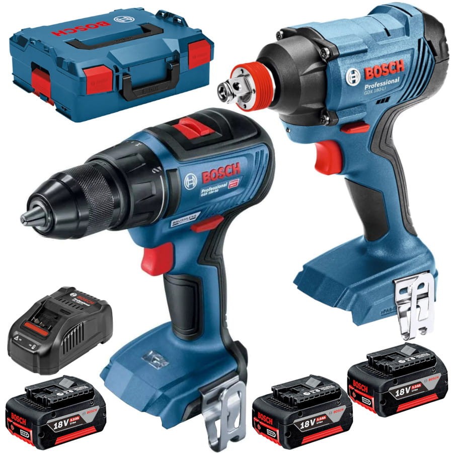 BOSCH Zakrętarka GDX 180Li i Wkrętarka GSR18V-50 3x5Ah + ładowarka + walizka