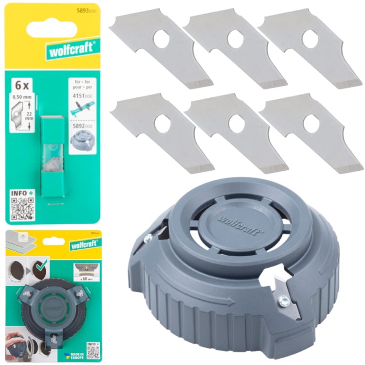Fazownik krawędzi otworów 68mm Wolfcraft + Ostrza zestaw