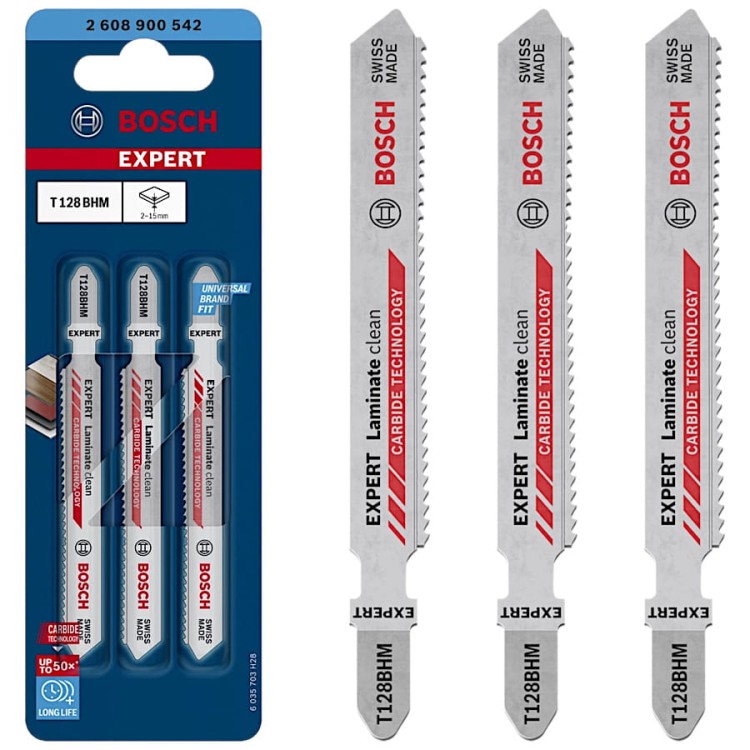 BOSCH Brzeszczoty do wyrzynarek 92mm Expert 'Laminate clean' T 128 BHM 3szt.