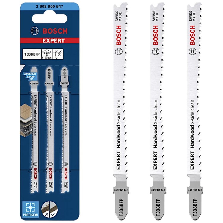 BOSCH Brzeszczoty do wyrzynarek 117mm Expert 'Hardwood 2-side clean' T 308 BFP 3szt.