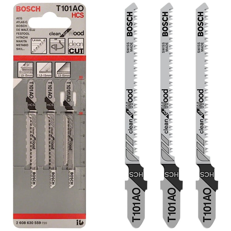 BOSCH Brzeszczoty do wyrzynarek 83mm 'Clean for Wood' T 101 AO 3szt.