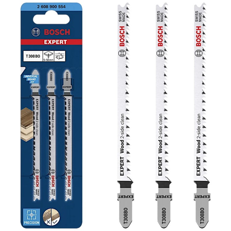 BOSCH Brzeszczoty do wyrzynarek 117mm Expert 'Wood 2-side clean' T 308 BO 3szt.