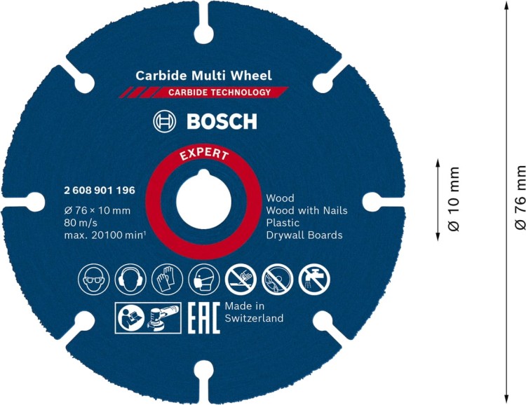 Tarcza tnąca 76x10mm Expert Carbide Bosch wymiary
