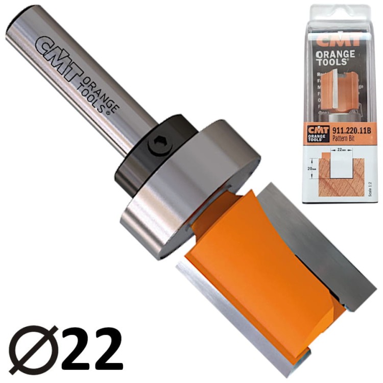 CMT 911.220.11B Frez trzpieniowy prosty z górnym łożyskiem 8 x 22mm