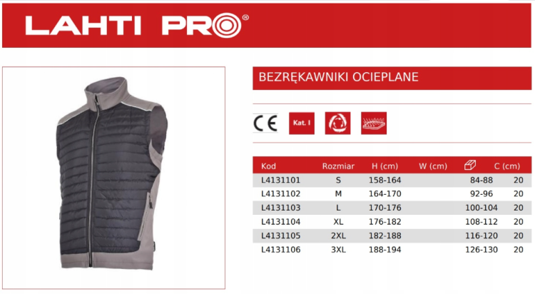 Lahti Pro L4131105 bezrękawnik ocieplany rozmiar 2XL