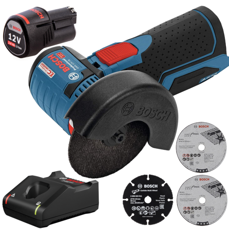 BOSCH Szlifierka kątowa akumulatorowa GWS 12V-76 + ładowarka + akumulator