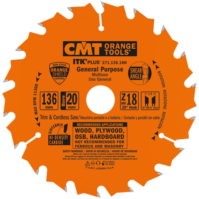 CMT Tarcza/piła 136X20mm Z=18 K=1,5mm P=1,0mm
