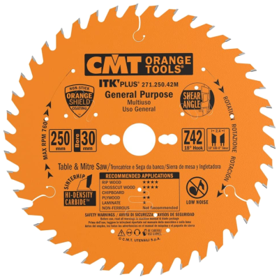 CMT Tarcza/piła 250X30mm Z=42 K=2,4mm P=1,6mm