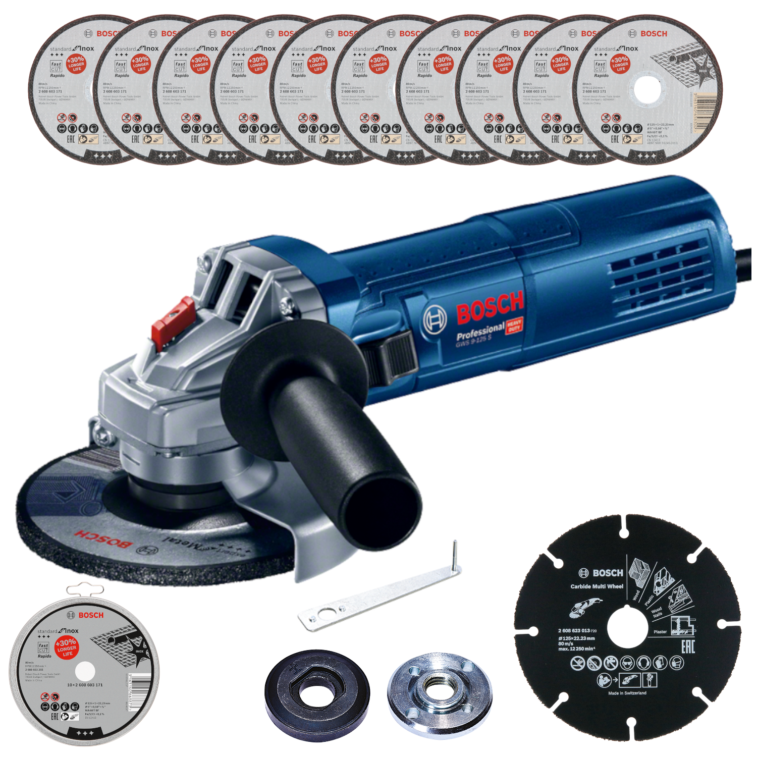 BOSCH Szlifierka GWS 9-125 S+tarcza do stali 10szt