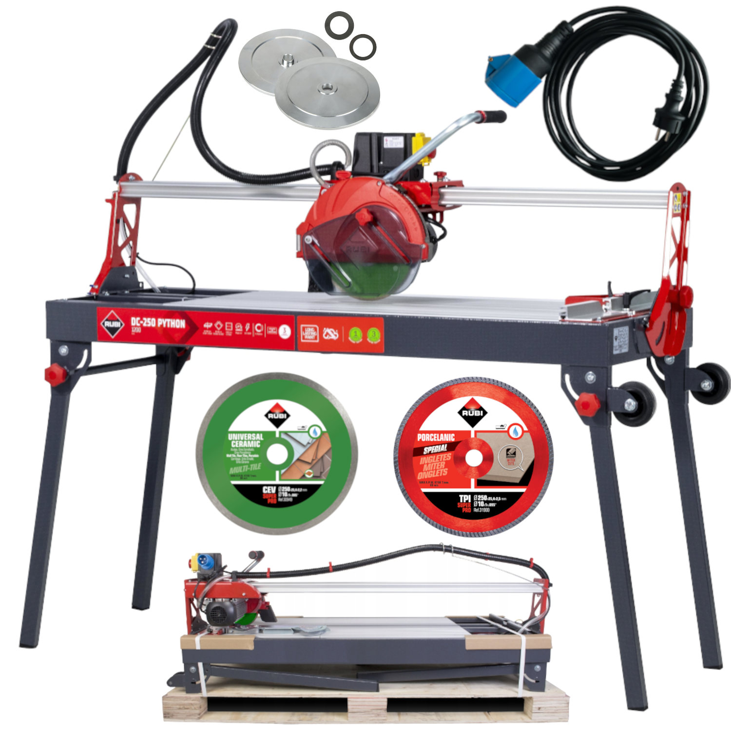 Przecinarka elektryczna 56939+ kabel 58850+ tarcza TPI 31969+ zestaw obejm 57991
