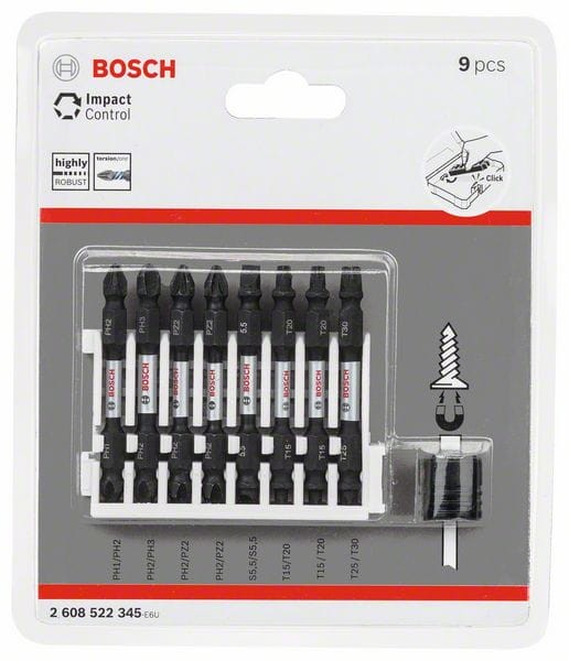 Bosch zestaw dwustronnych bitów udarowych 65 mm 9el. 2608522345