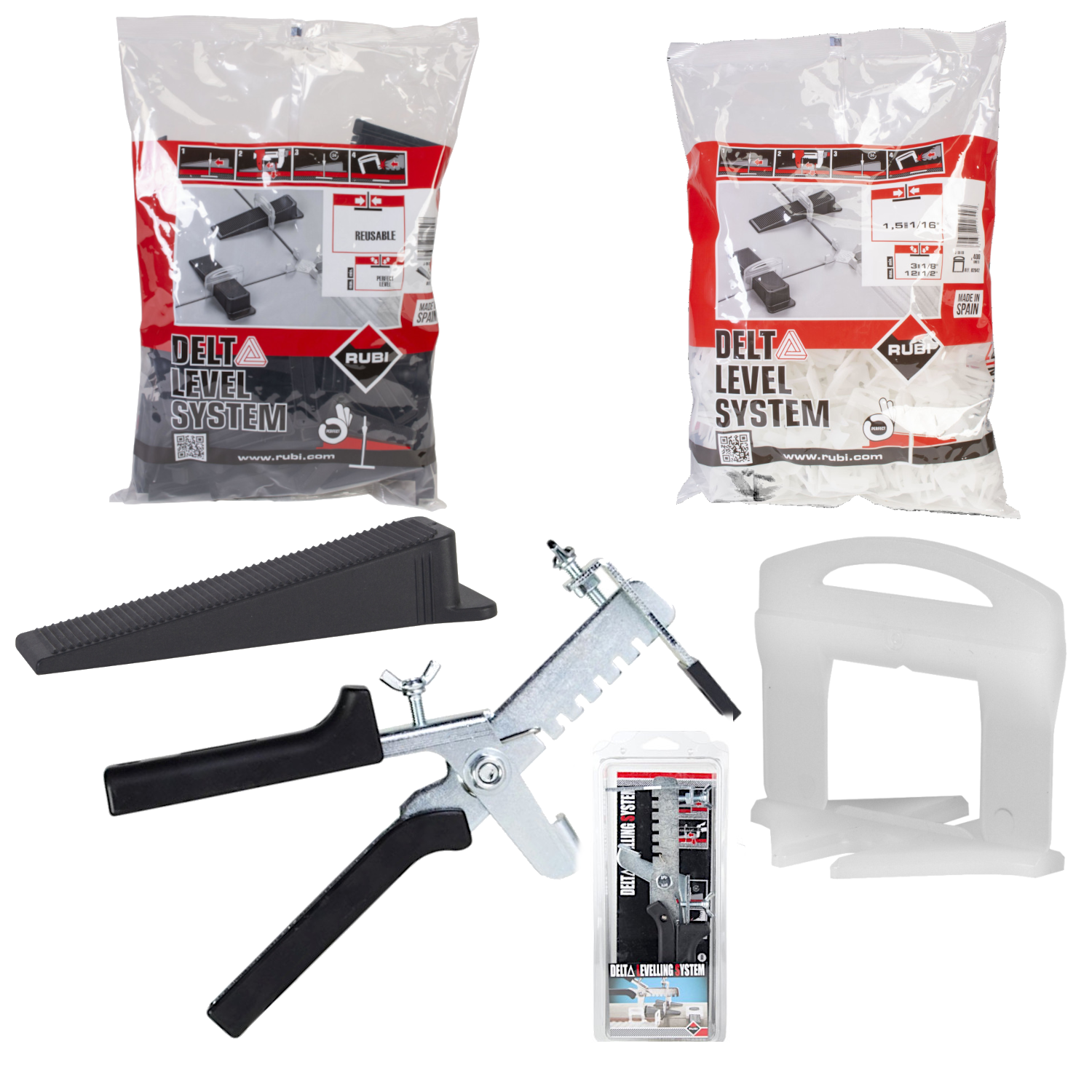 RUBI Zestaw do poziomowania płytek Delta Level System (Szczypce, Paski, Kliny) 501el.