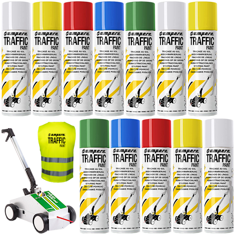 AMPERE TRAFFIC PAINT Farba do malowania linii 500ml 12szt. mix + wózek