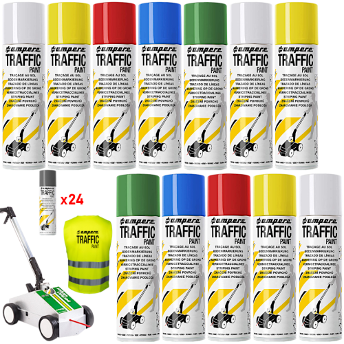 AMPERE TRAFFIC PAINT Farba do malowania linii 500ml 24szt. mix + wózek