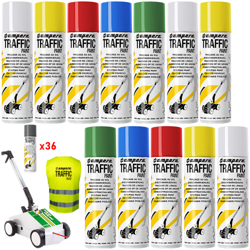 AMPERE TRAFFIC PAINT Farba do malowania linii 500ml 36szt. mix + wózek