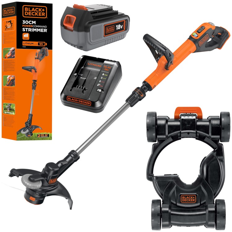 BLACK DECKER STC1840EPC Kosiarka żyłkowa 18V 30cm 4Ah ład + Podstawa jezdna CM100