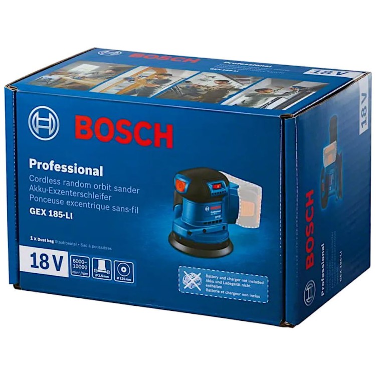 BOSCH GEX 185-Li Szlifierka mimośrodowa "BODY" opakowanie