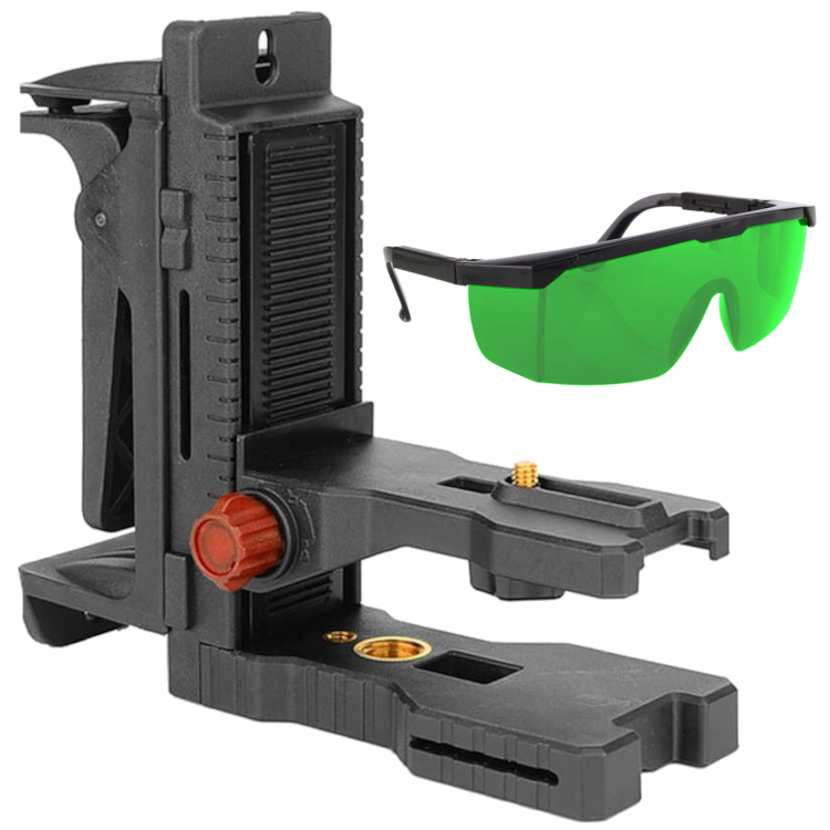 Uchwyt wielofunkcyjny GT-100 do laserów 1/4" + adapter do profili + Okulary laserowe, do wiązki ZIELONEJ lasera