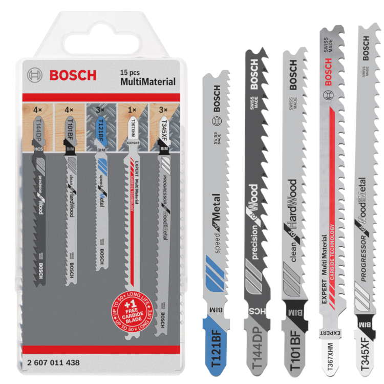 BOSCH 2607011438 Zestaw 15 brzeszczotów do wyrzynarek do wielu materiałów (uchwyt T)