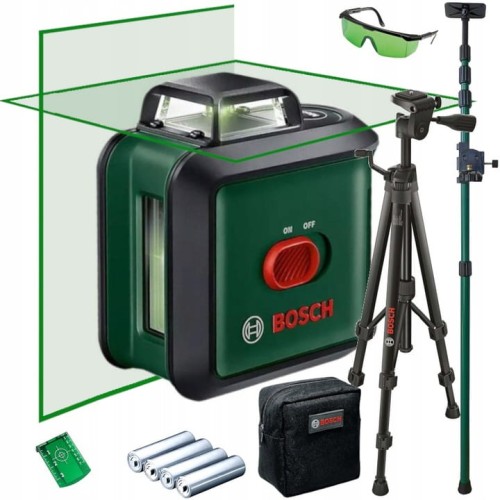 BOSCH Laser krzyżowy universal level 360° zielony + statyw TT150+Tyczka GT-320+okulary+tarcza