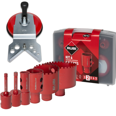 RUBI Zestaw koronek DryGres PREMIUM 6 (6,8,20,35,50,68mm) + prowadnica MultiDrill