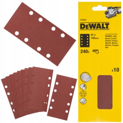 DT8624 Arkusze ścierne papier 93 x 190mm na rzep P240, DeWALT
