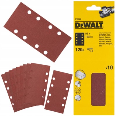 DT8622 Arkusze ścierne papier 93 x 190mm na rzep P120, DeWALT