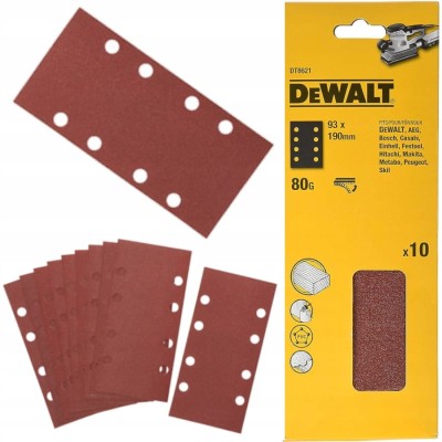 DT8621 Arkusze ścierne papier 93 x 190mm na rzep P80, DeWALT