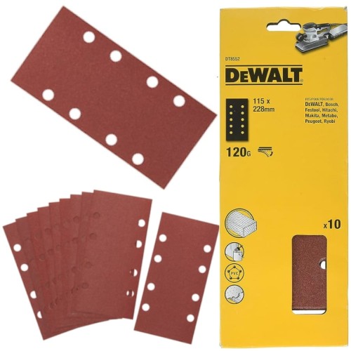 DT8552 Papier ścierny 228 x 115 mm, rzep (10 szt.) grad. P120 DeWALT