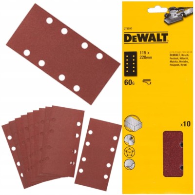 DT8550 Papier ścierny 228 x 115 mm, rzep (10 szt.) grad. P60 DeWALT