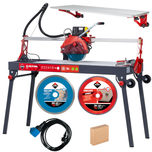 Rubi 56949 Przecinarka elektryczna DC-250-1200 PYTHON z CPA250 + Rubi 58850 Kabel zasilający do przecinarki + Rubi 31969Tarcza diamentowa TPI 250 SUPERPRO + Rubi 54993 Przystawka stołu DV/DC