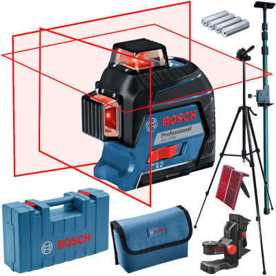 GLL 3-80 Laser krzyżowy BOSCH NIEBIESKI + Statyw W260 + Tyczka GT-320 + Uchwyt
