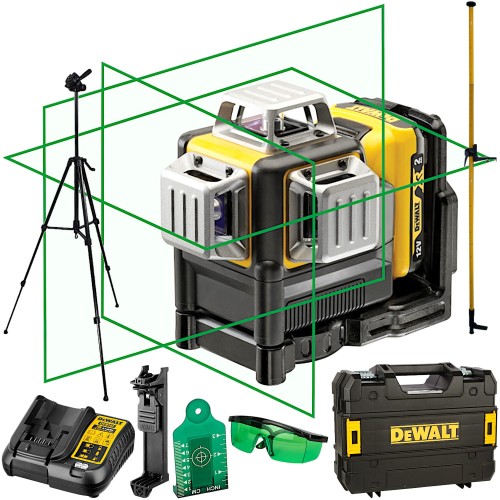 DEWALT DCE089D1G Laser samopoziomujący zielony 3x 360° + statyw + tyczka